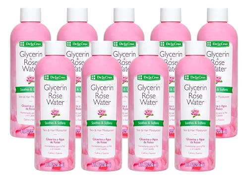 De La Cruz Rose Water and Glycerin for Face - Rosewater Facial Toner and Moisturizer for Skin and Hair 8 fl oz (236 mL) - 9 Bottles Beauty & Personal Care De La Cruz