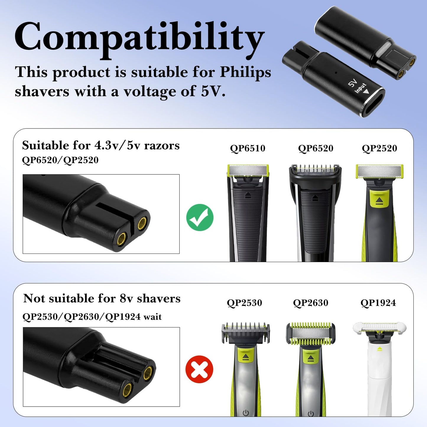 Linkidea 2 Pack 5V USB-C Adapter Replacement for Philips Norelco OneBlade QP6510, QP2520, Shaver Charger Head (Black) Beauty and Personal Care Linkidea