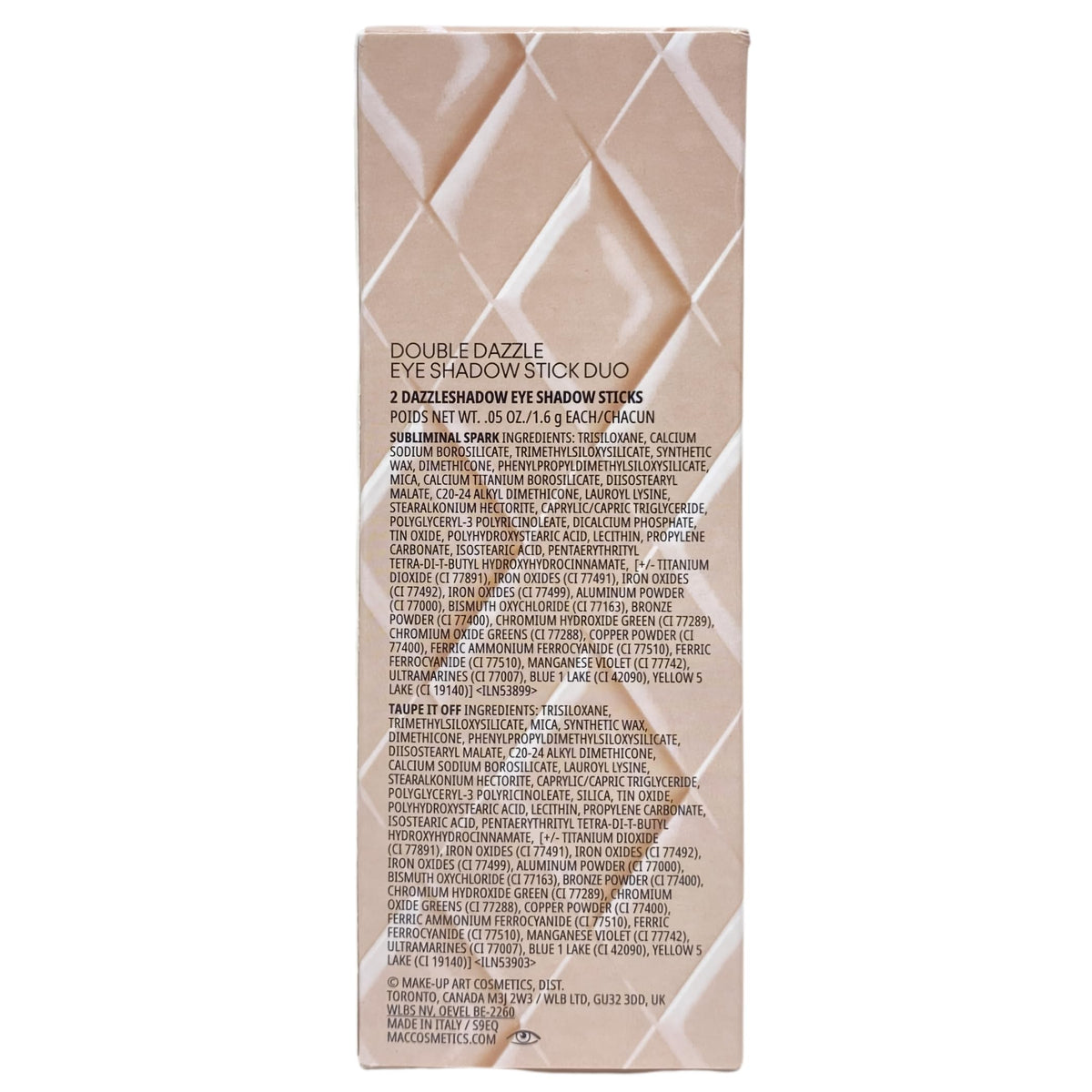 MAC M·A·C Cosmetics Holiday Exclusive Double Dazzle Eye Shadow Stick Duo - Subliminal Spark and Taupe It Off