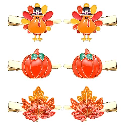 HZEYN 6 Pack Thanksgiving Hair Clip Fall Pumpkin Maple Leaf Turkey Hair Clips for Women Autumn Fall Hair Barrette Accessory Holiday Gifts Beauty & Personal Care HZEYN