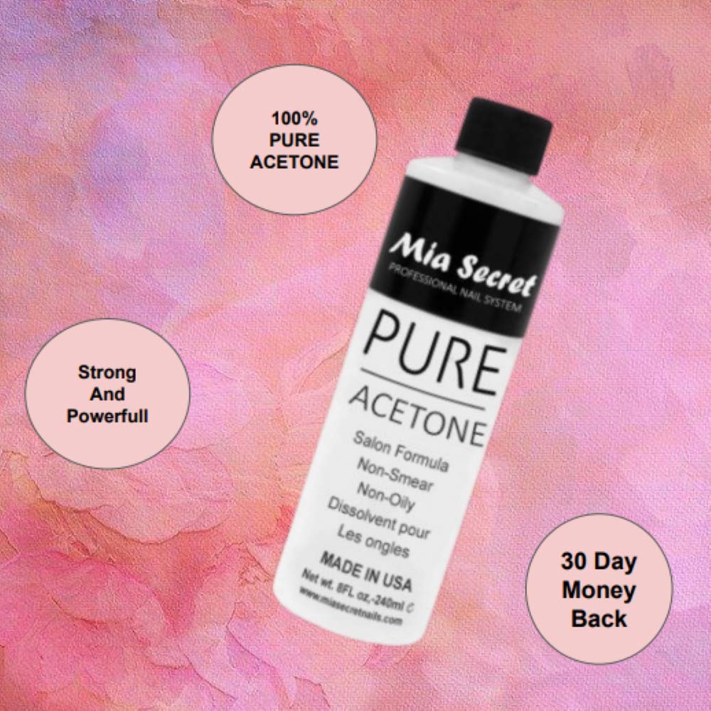 Mia Secret Nail Polish Remover, 100% Pure Acetone, 8 Fl. Oz. Safe and Gentle Cuticle Remover Liquid, Quick and Effective Formula, For Natural Beauty & Personal Care Mia Secret