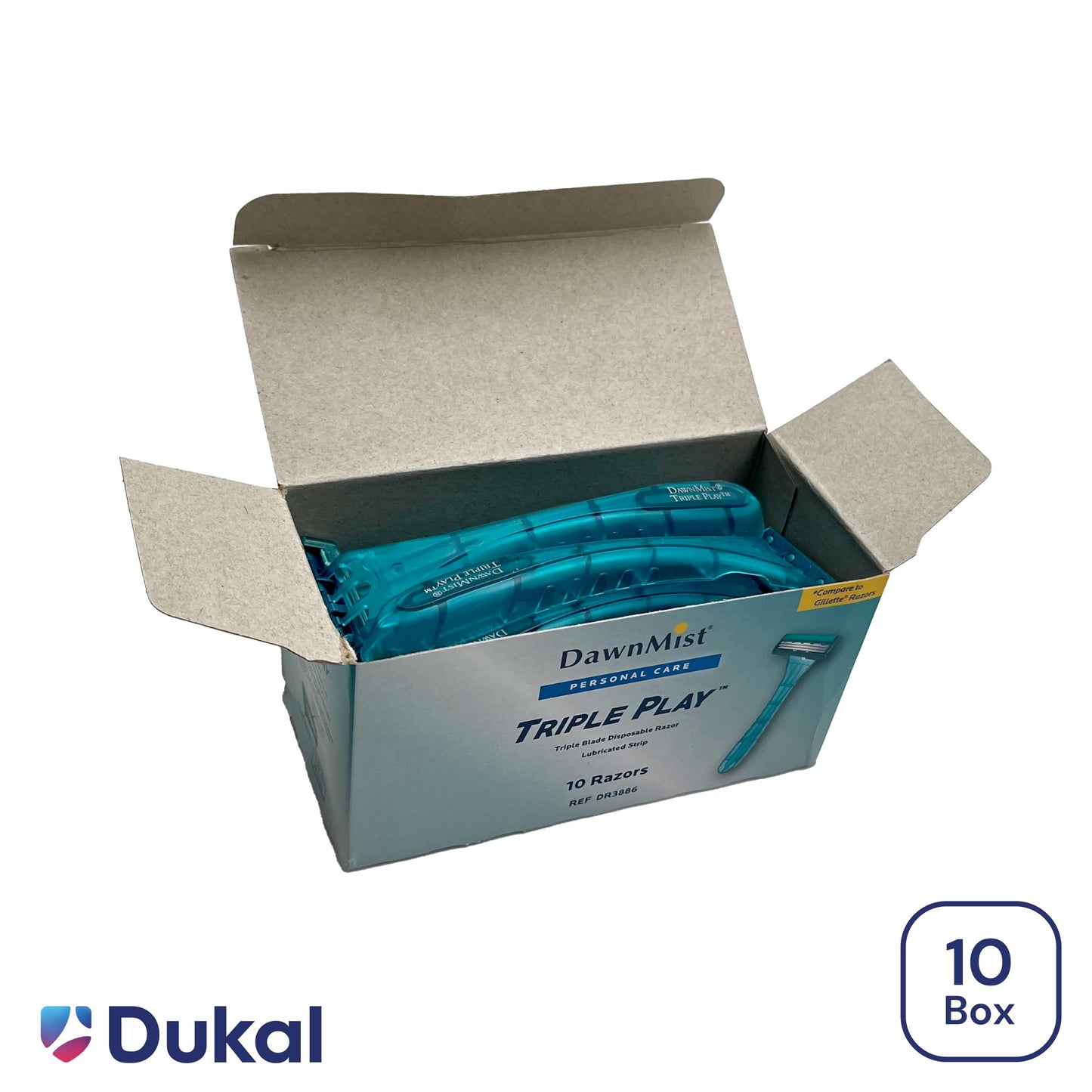 Dukal Dawn Mist Triple Play Facial Razor, Teal Handle with Clear Plastic Guard, Pack of 500 Beauty and Personal Care Dukal