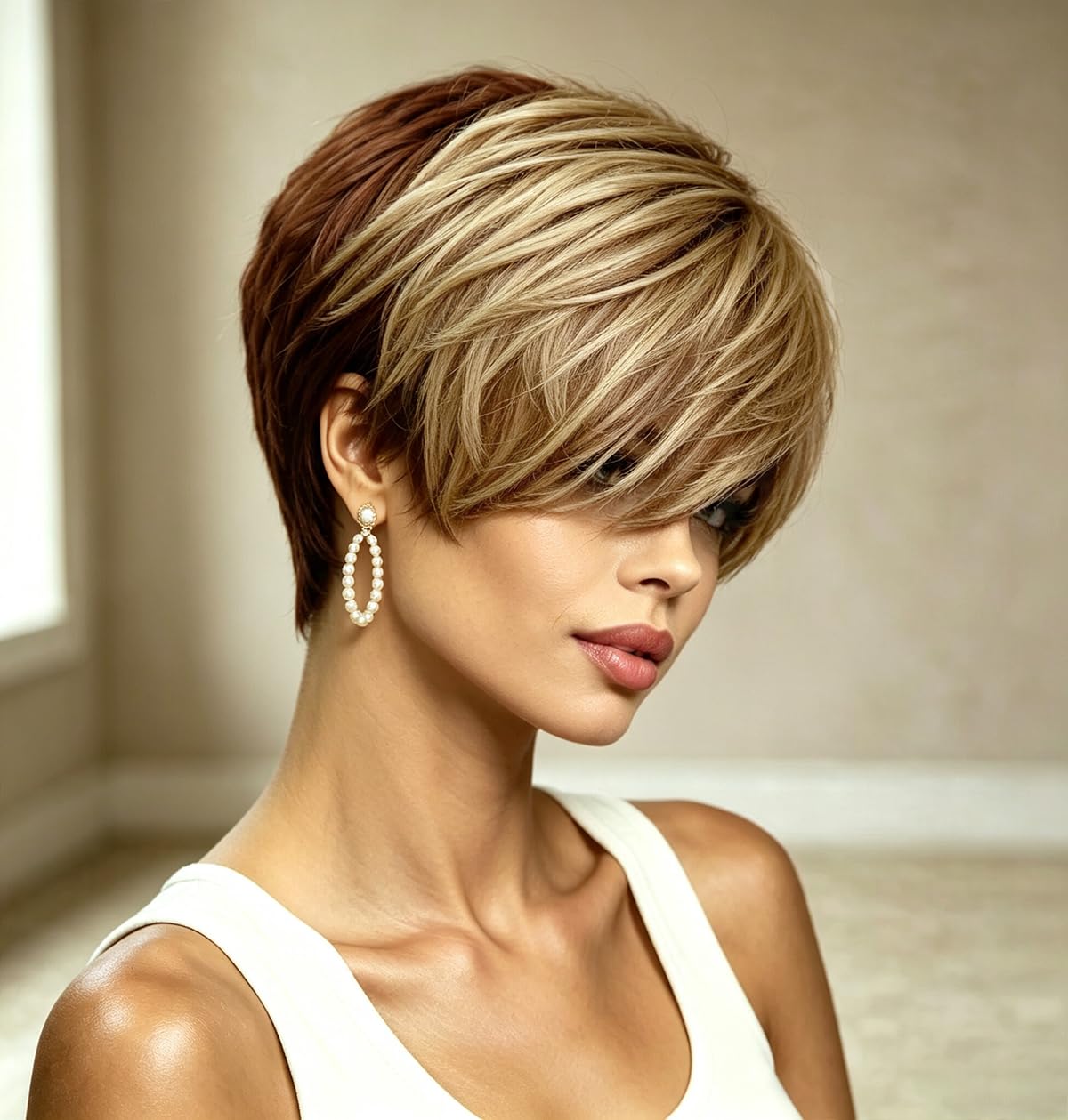 Naseily Hair Mixed Brown Hairstyles with Bangs Synthetic Short Wigs for Black Women Short Hairstyle Synthetic Hair (NAS-7344)