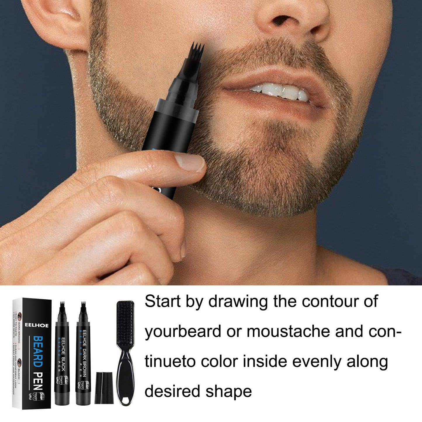 Eacam Harmless Wild Care Brush and Beard Filler Pen Suit Quick Fill, Tidy Up Messy Beard Easily with Harmless Filler Pen Suit Beauty and Personal Care Eacam