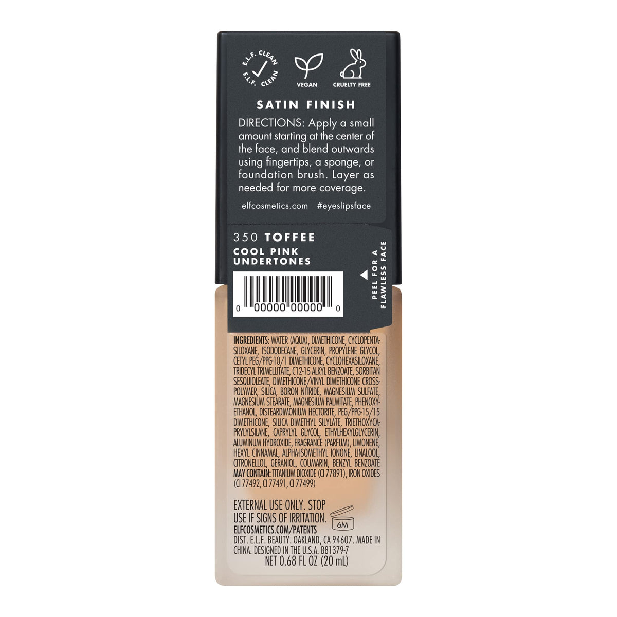 e.l.f. Flawless Satin Foundation, Lightweight & Medium Coverage, Semi-Matte Finish, Vegan , Toffee, 0.68 Fl Oz (20mL) Beauty & Personal Care e.l.f.