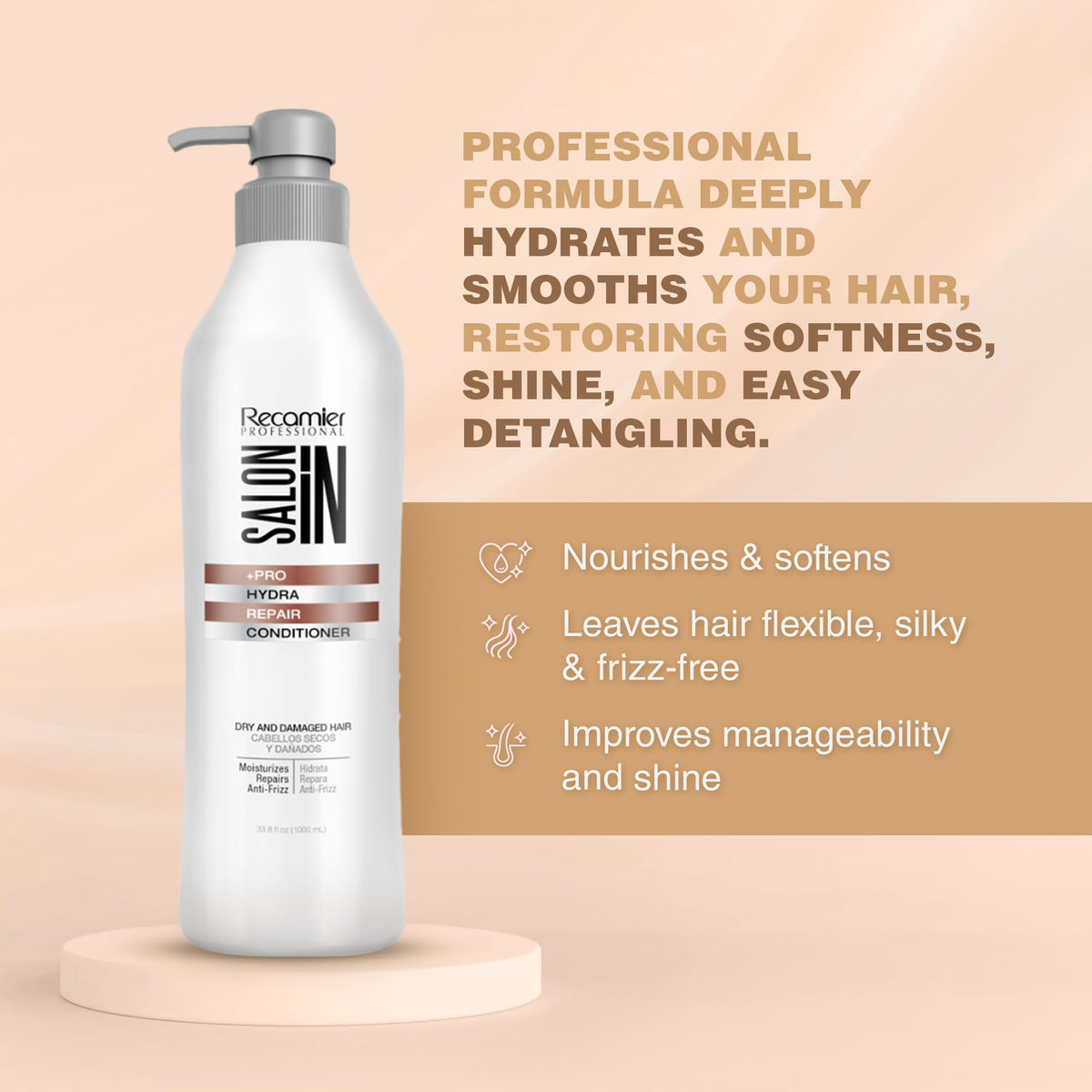 Salon In by Recamier | Hydra Repair Kit - Shampoo, Conditioner (33.8 fl oz Each) & Leave-In (10.1 fl oz) | Dry And Damaged Hair