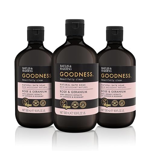 Baylis & Harding Goodness Rose & Geranium Natural Bath Soak 16.9 fl. oz (Pack of 3) - Biodegradable Formula - Vegan Friendly Beauty & Personal Care Baylis & Harding