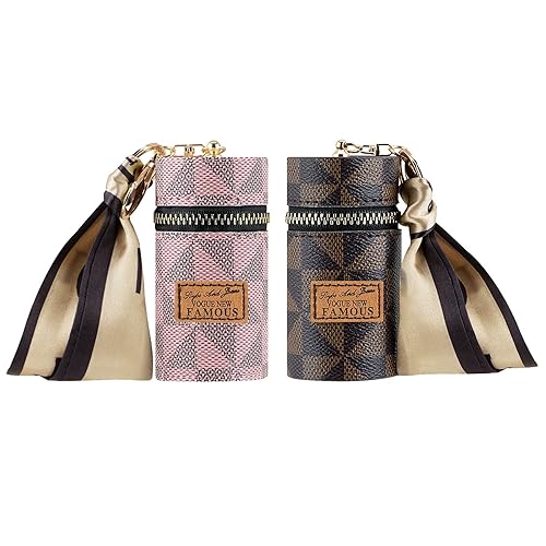 Adorila 2 Pack Lipstick Organizer, Leather Lip Gloss Bag with Keychain, Portable Mini Lipstick Case for Purse (Brown, Pink) Beauty & Personal Care Adorila