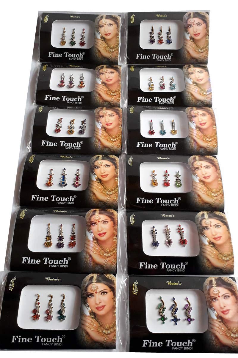 Indian Women Long Design Stylish Fashion Multi Color Border Fashionable Fancy Bindi Pack of 36 Sheets Beauty & Personal Care Hare Krishna Indian Store