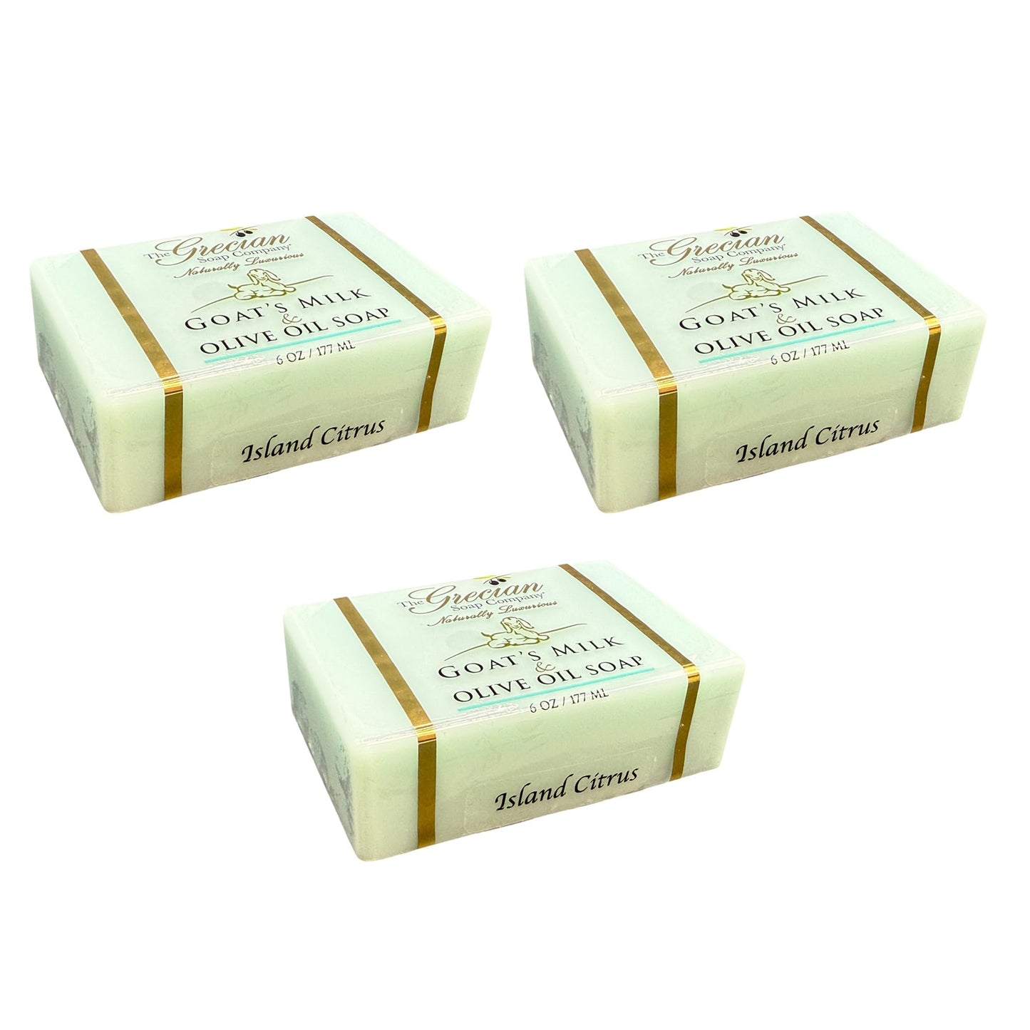 Grecian Goats Milk & Olive Oil Soap Bar 3-pack Island Citrus Scent: Handmade, All-Natural, Soap for Dry & Sensitive Skin, Anti-Aging, pH-Balanced Beauty & Personal Care The Grecian Soap Company
