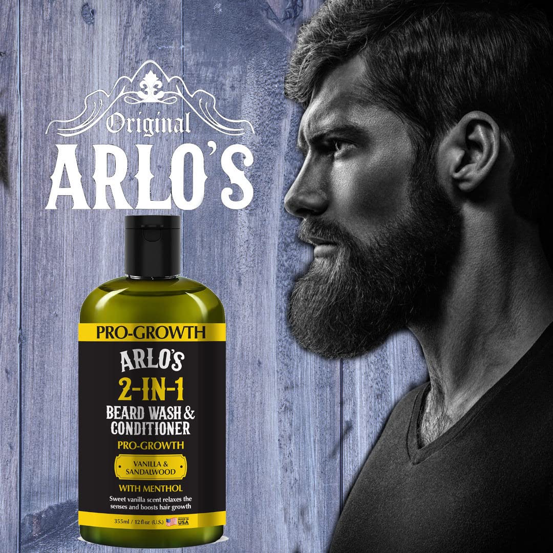 Arlo's Pro-Growth 2-in-1 Beard Wash and Conditioner - Vanilla Sandalwood with Menthol 12 oz Beauty and Personal Care Arlo's