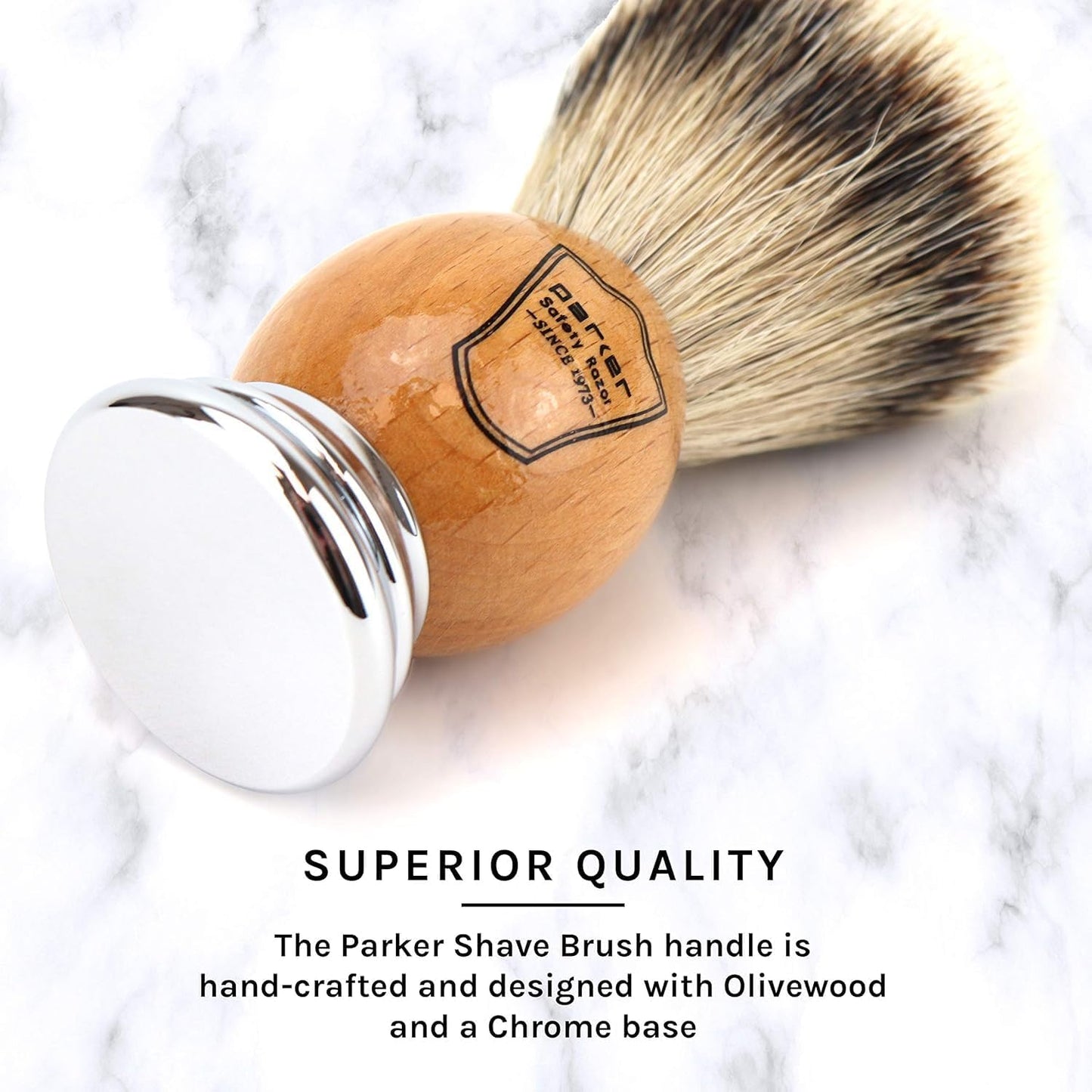 Parker 100% Silvertip Badger Shaving Brush - Olivewood Handle, Long?Loft 22 mm Knot with Resin Stand - Super Soft Bristles for a Rich Lather for all Beauty and Personal Care Parker Safety Razor
