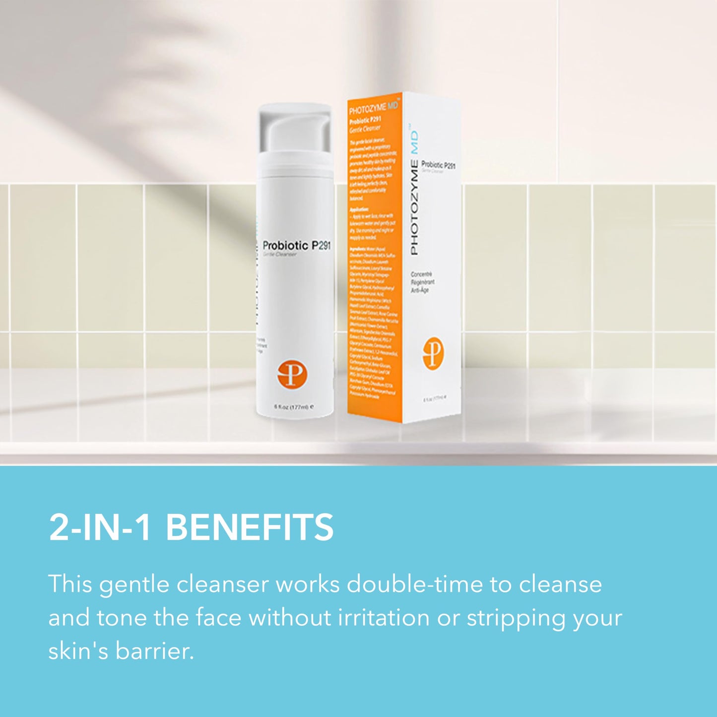 Photozyme Probiotic P291 Gentle Cleanser - Face Wash That Cleans and Tones - Removes Makeup and Impurities - pH Balances The Skin - Promotes Healthy Beauty & Personal Care Photozyme