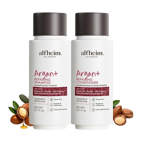 ALFHEIM Argan+ Repairing Shampoo & Conditioner Set for Dry, Damaged & Frizzy Hair with Argan Oil, Keratin, Oat Protein - Deep Repair, Shine & Frizz Beauty & Personal Care ALFHEIM