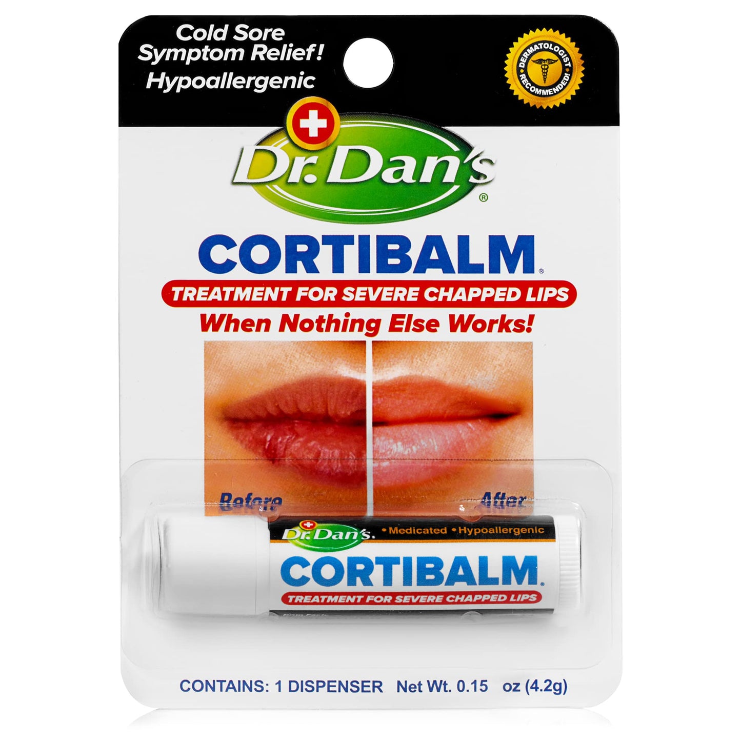 Dr. Dan’s Cortibalm - Medicated Lip Balm with Hydrocortisone - Healing Treatment & Moisturizer for Severely Chapped, Very Dry Cracked Lips - 1 Pack Beauty and Personal Care Dr. Dan's