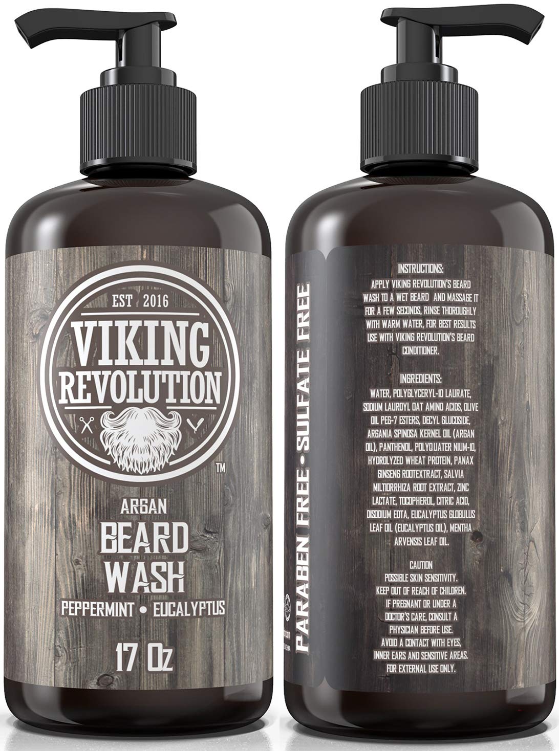 Beard Wash Shampoo w/Argan & Jojoba Oils - Softens & Strengthens - Natural Peppermint and Eucalyptus Scent - Beard Shampoo w/Beard Oil (17 oz Shampoo) Beauty & Personal Care Viking Revolution