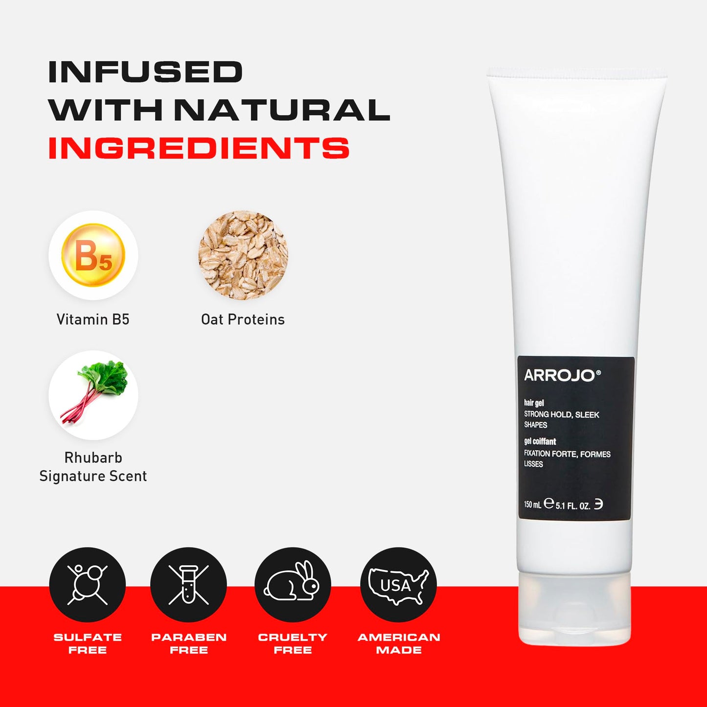 Arrojo Hair Gel for Short Hair, 5.1oz - No-Flake Styling Gel with Vitamin B5 - Strong Hold, Pliable Finish, Non-Sticky for Sleek & Modern Hairstyles Beauty & Personal Care ARROJO