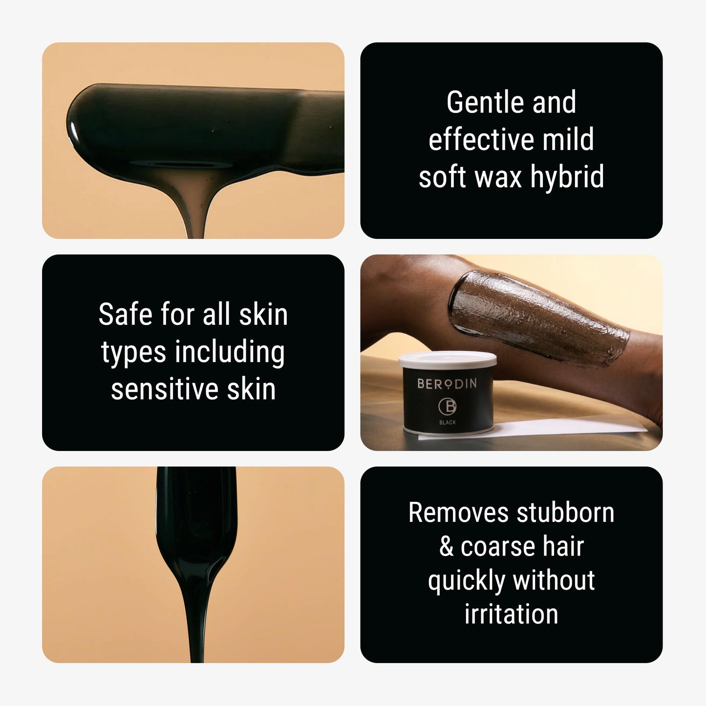 Berodin Black Soft Wax, Hybrid Gel-Cream Formula, Low Temperature, for Face, Brows, Legs, Arms & Body, Professional Gentle Hair Removal Wax Beauty and Personal Care Berodin