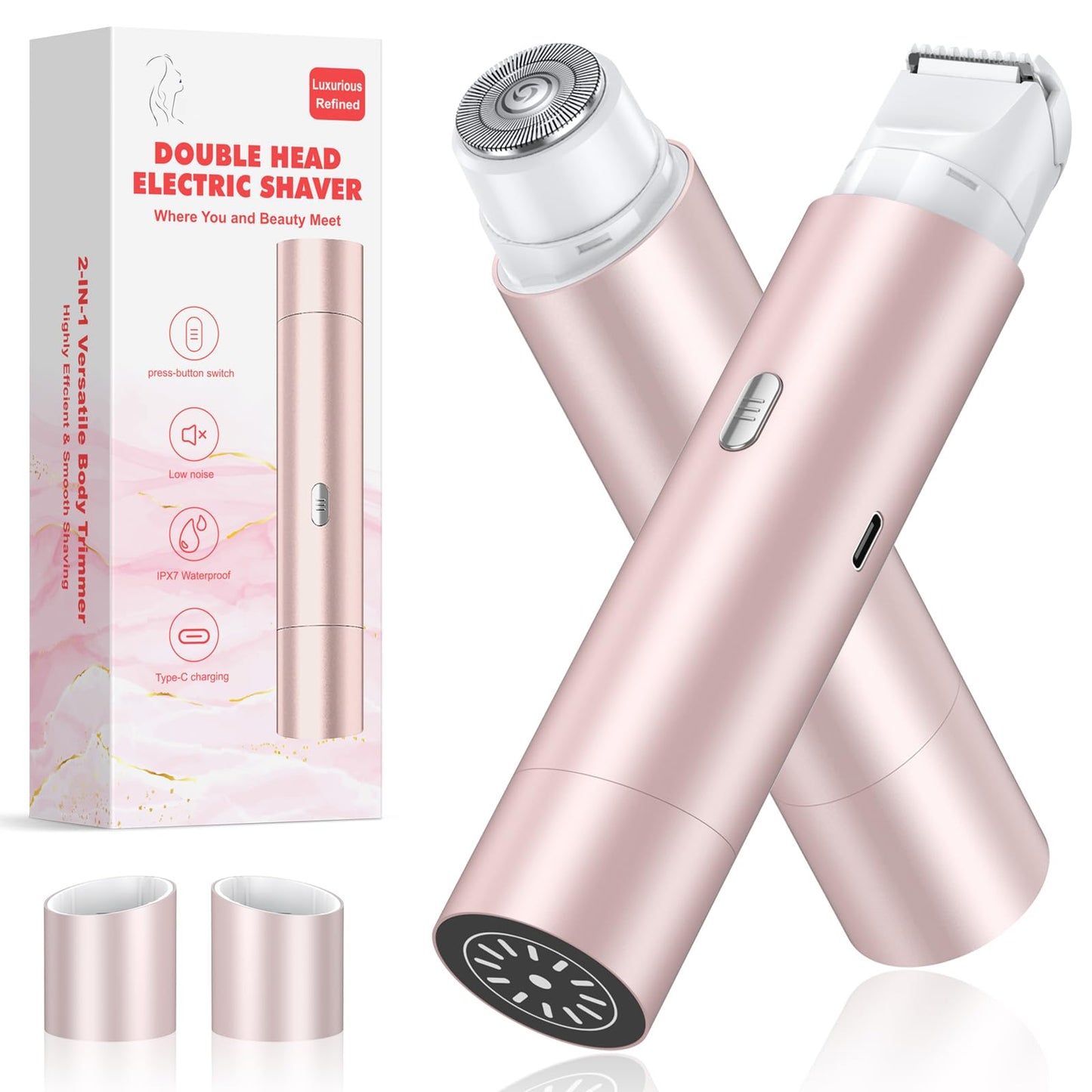 NIPOO Bikini Trimmer for Women, Dual Head Face Shaver Body Hair Trimmmer, IPX7 Waterproof Womens Electric Razor for Legs, Rose Gold Beauty and Personal Care NIPOO