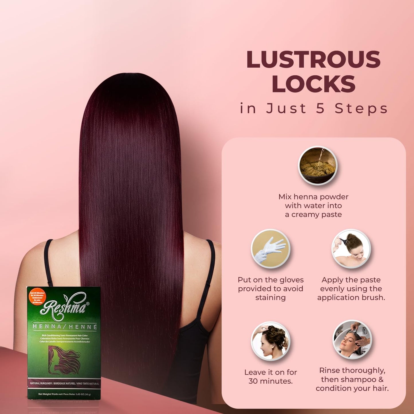Reshma Beauty 30 Minute Henna Hair Color Infused with Plant-Based Lawsonia Inermis 100% Gray Coverage for Soft, Shiny Hair, Hair Dye-1.05 oz Pack of 1 Beauty & Personal Care Reshma Beauty