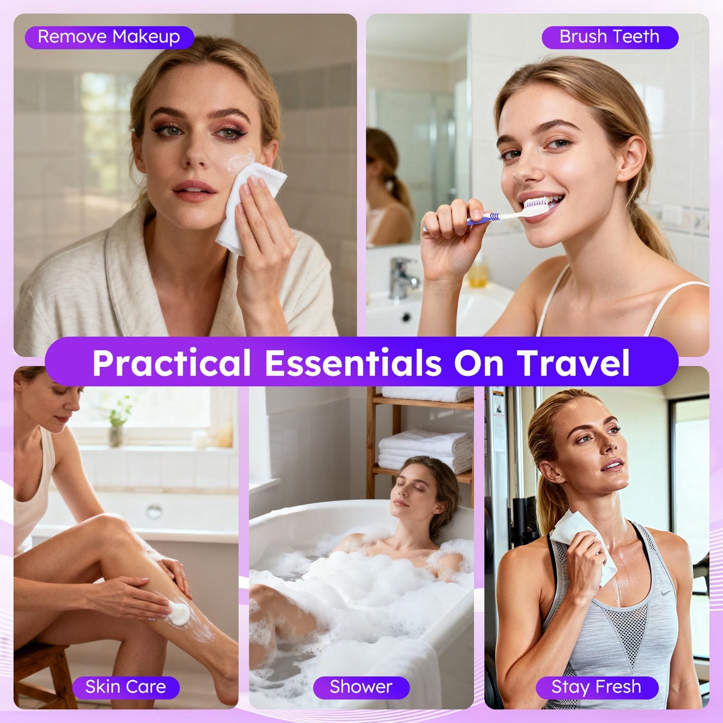 Travel Toiletries Personal Cleaning Bulk,Disposable Hygiene Kit Care Package Supplies, Women Toiletry Essentials Set Individually Wrapped for Camping Beauty and Personal Care Zhjianup