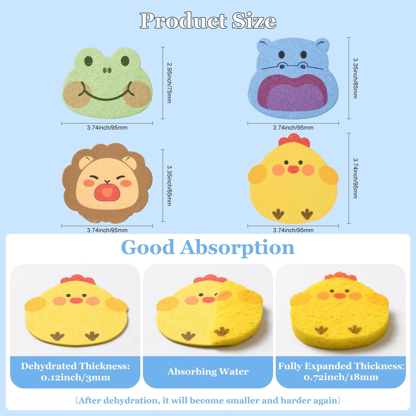 Cute Colorful Cartoon Shape Bath Sponge for Kids,Baby Sponge for Bathing (Hippo+Frog+Lion+Chicken) Beauty and Personal Care Pumwoy