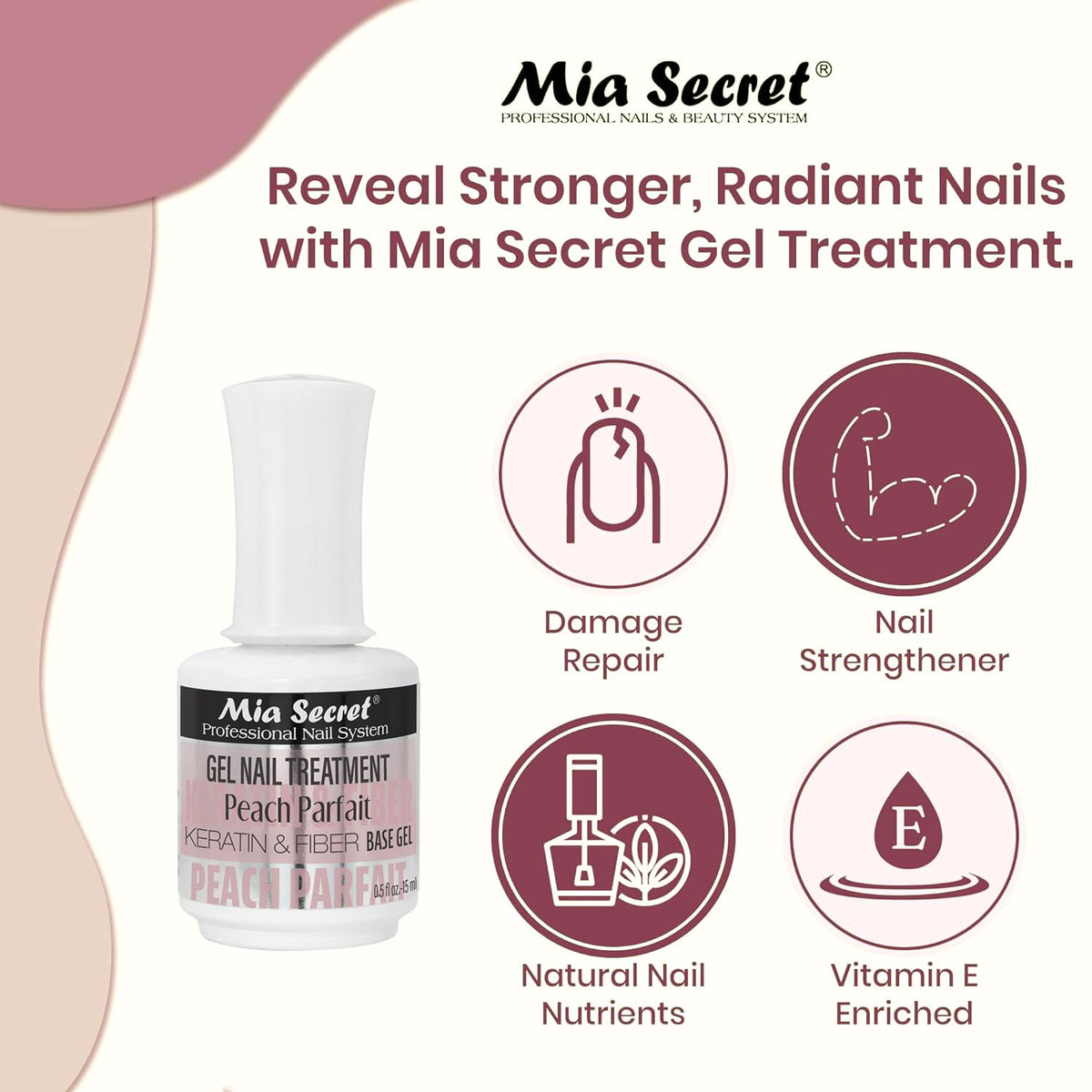 Mia Secret Professional Peach Parfait Scented Gel Nail Treatment Keratin Base & Top Gel 0.5 FLoz