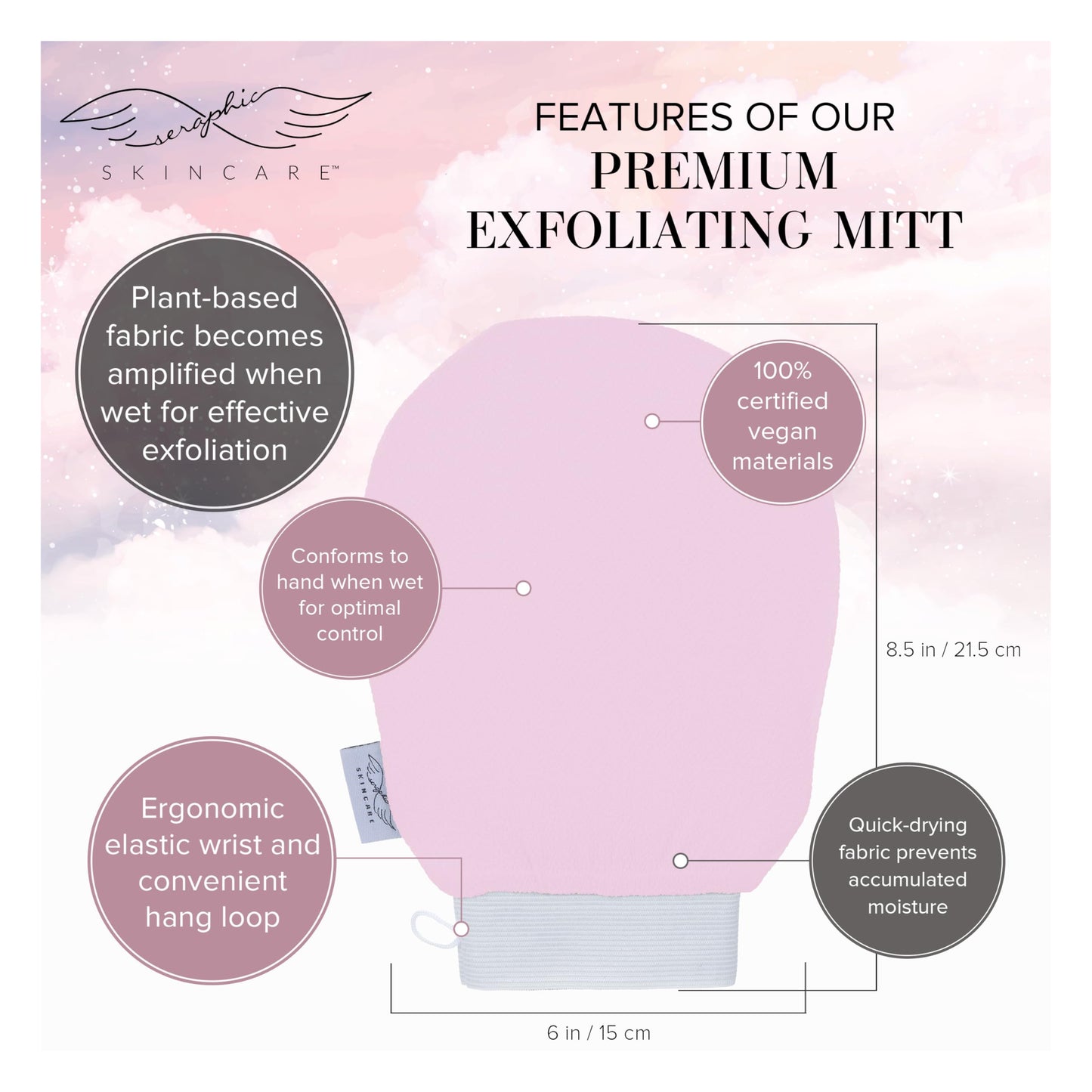 Seraphic Skincare Limited-Edition Pink Premium Exfoliating Mitt for Body 1pc - Exfoliating Glove & Body Scrubber for Shower Use, Deep Body Beauty and Personal Care SERAPHIC SKINCARE