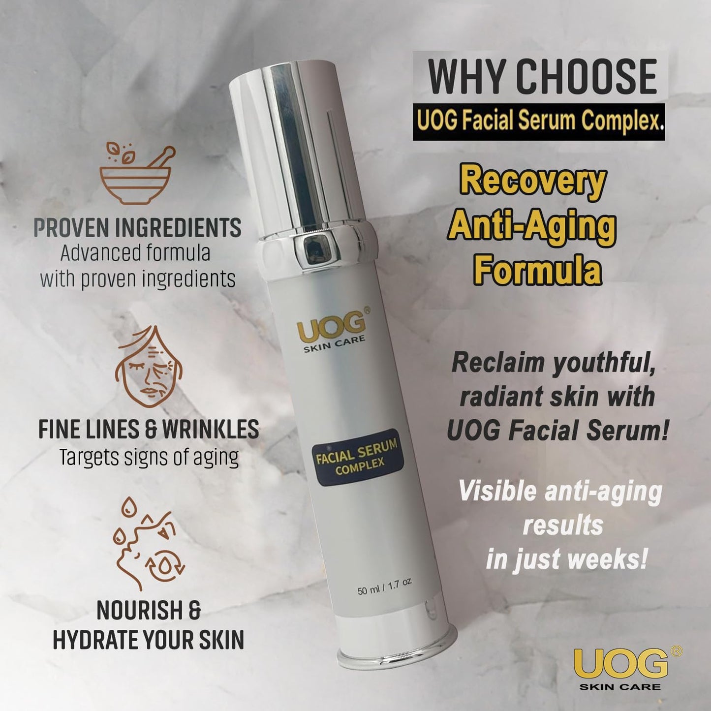 UOG (United One) Face Serum Complex - Hydrating & Firming Face Serum| Lifts, Tightens & Improves Skin Texture | Reduces Fine Lines & Wrinkles for Neck Beauty & Personal Care UOG