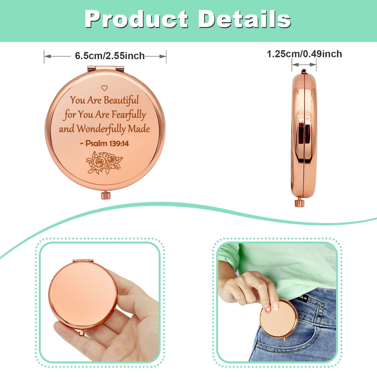 Inspirational Christian Gifts Verse Religious Gifts for Girls Sister Friends Encouragement Baptism Gift Compact Makeup Mirror for Her Motivational Beauty & Personal Care Mwphuy