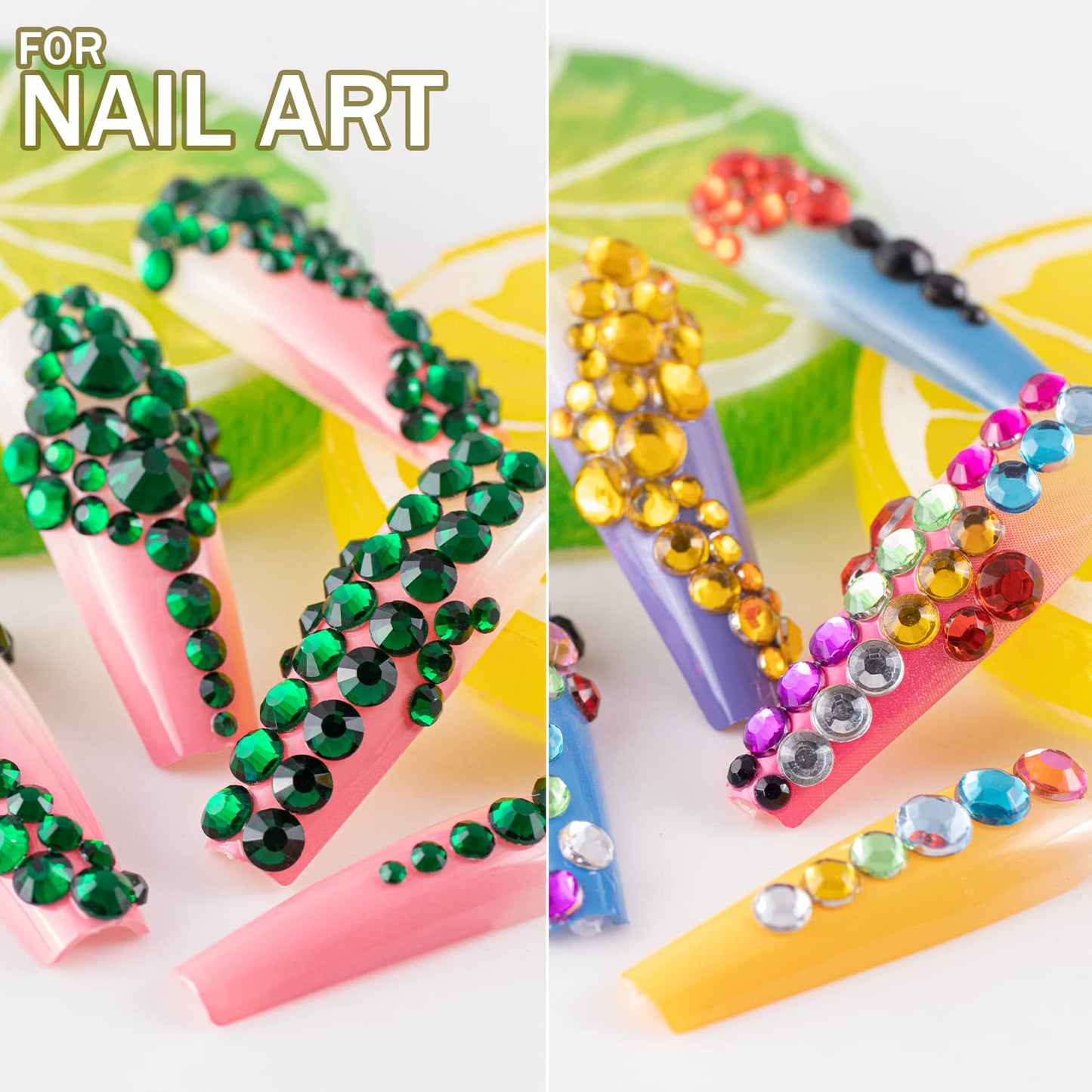 Two Packs of Flatback Rhinestones 4520 Pcs Colorful Nail Art Rhinestones Flatback Crystal Colorful+Dark Green Rhinestone with Picker Pencil Beauty & Personal Care BELLEBOOST
