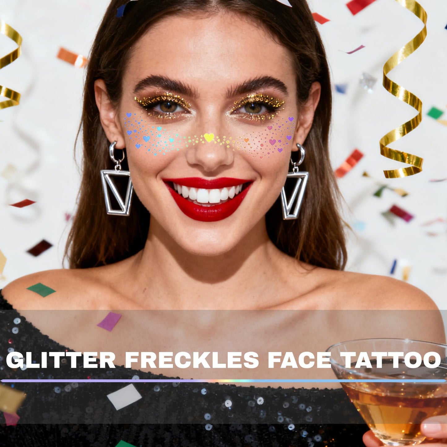 Glitter Freckles, Holographic Face and Body Glitter Tattoo Sparkle for Women Gold Glow Cosmetic Star Makeup Accessories for Festival Rave (12pcs Beauty & Personal Care Anmubag
