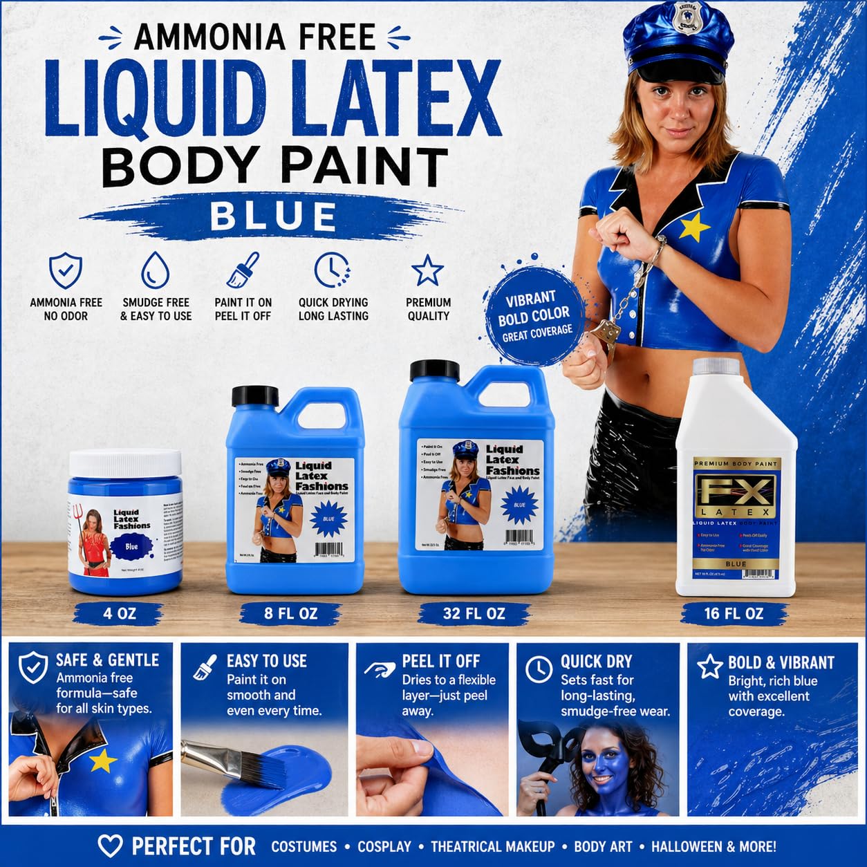 Liquid Latex - Face and Body Paint, Ammonia Free, Easy On and Off, Cosplay Makeup, Create Professional Monster, Zombie Arts 16 Oz (Blue) Beauty & Personal Care Liquid Latex Fashions