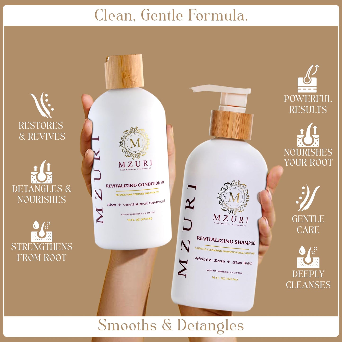 MZURI Shampoo & Conditioner Set - African Black Soap & Shea Shampoo + Vanilla Cedarwood Conditioner | Sulfate-Free Hydrating Cleanse, Detangling Frizz Beauty & Personal Care MZURI