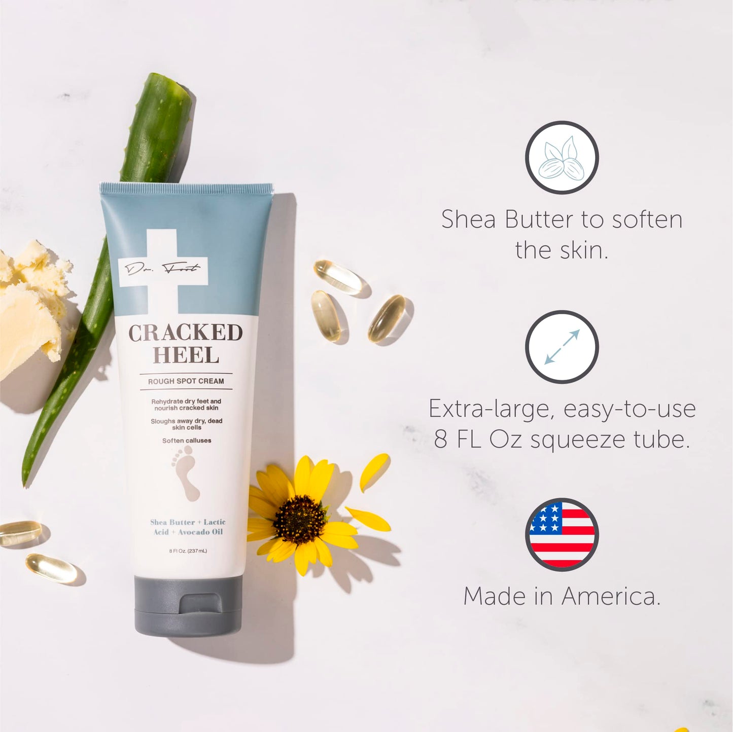 Dr. Foot Cracked Heel Repair Cream 8 Fl Oz - Moisturizing Lotion with Shea Butter & Lactic Acid, Softens Calluses & Dry Skin on Feet Beauty & Personal Care Dr. Foot