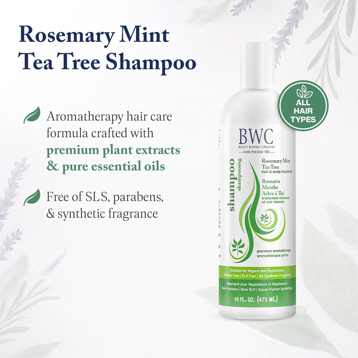 Beauty Without Cruelty Shampoo, Clarifying Rosemary Mint Tea Tree - Aromatherapy Hair & Scalp Treatment, SLS-Free, Vegan-Friendly & Cruelty-Free, 16 Beauty & Personal Care Beauty Without Cruelty