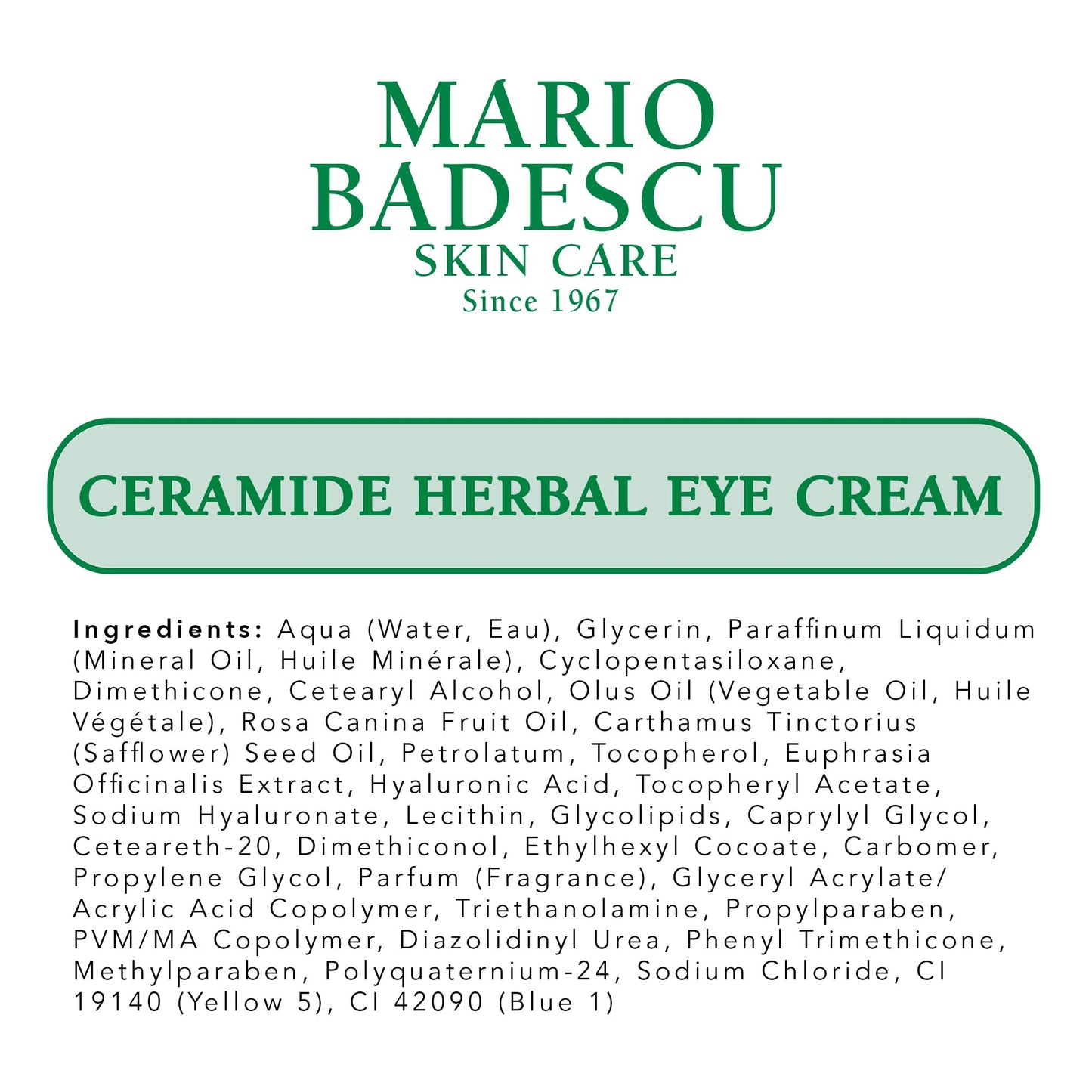 Mario Badescu Ceramide Herbal Eye Cream for All Skin Types, Lightweight & Antioxidant-Rich Eye Care that Brightens & Hydrates, Pack of 1, 0.5 Oz Beauty & Personal Care Mario Badescu