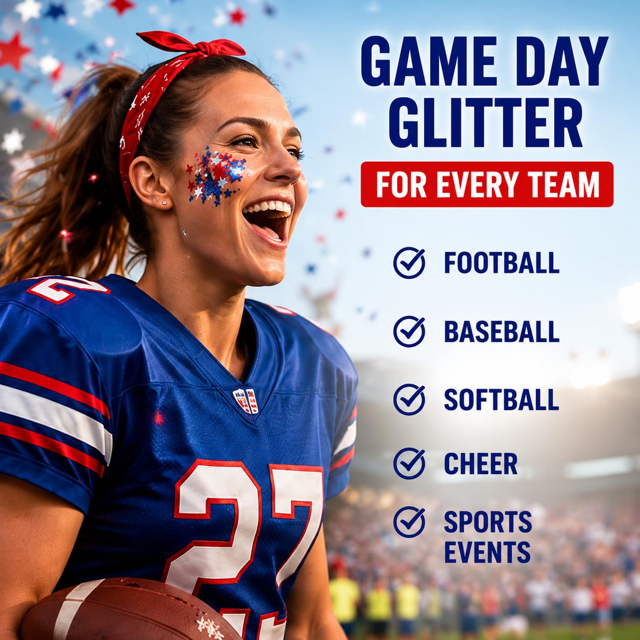 Patriotic Glitter Stick for Face Hair & Body, Red White Blue Star Glitter Makeup, 4th of July Accessories for Women, Football Game Day Face Glitter Beauty & Personal Care YINGBALHL