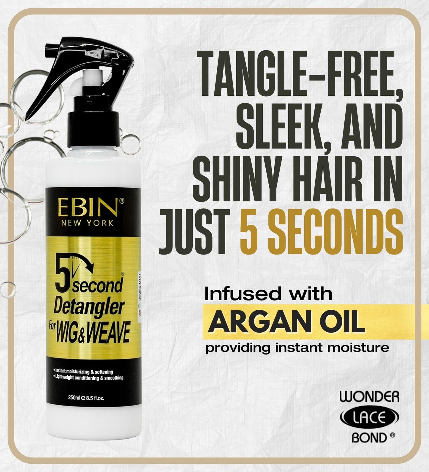 EBIN NEW YORK 5 Second Detangler - Moroccan Argan Oil Infused | Instant Moisture, Lightweight Conditioner | Softens, Smooths & Adds Shine | Wig Beauty & Personal Care EBIN NEW YORK