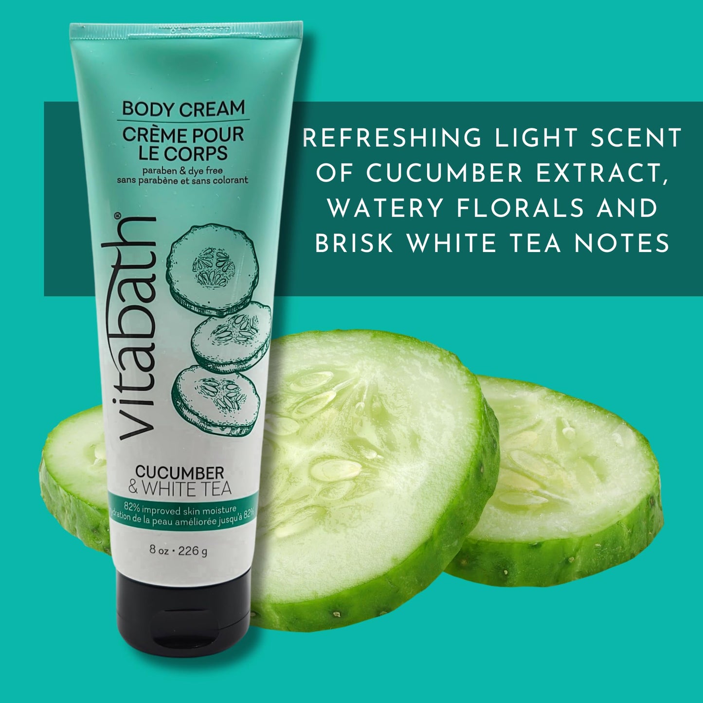 Vitabath Cucumber & White Tea Moisturizing Body Cream - Soothing Hydration Vitamin & Nutrient Skin Care - Replenishing All Over Dry Skin Lotion Beauty & Personal Care Vitabath