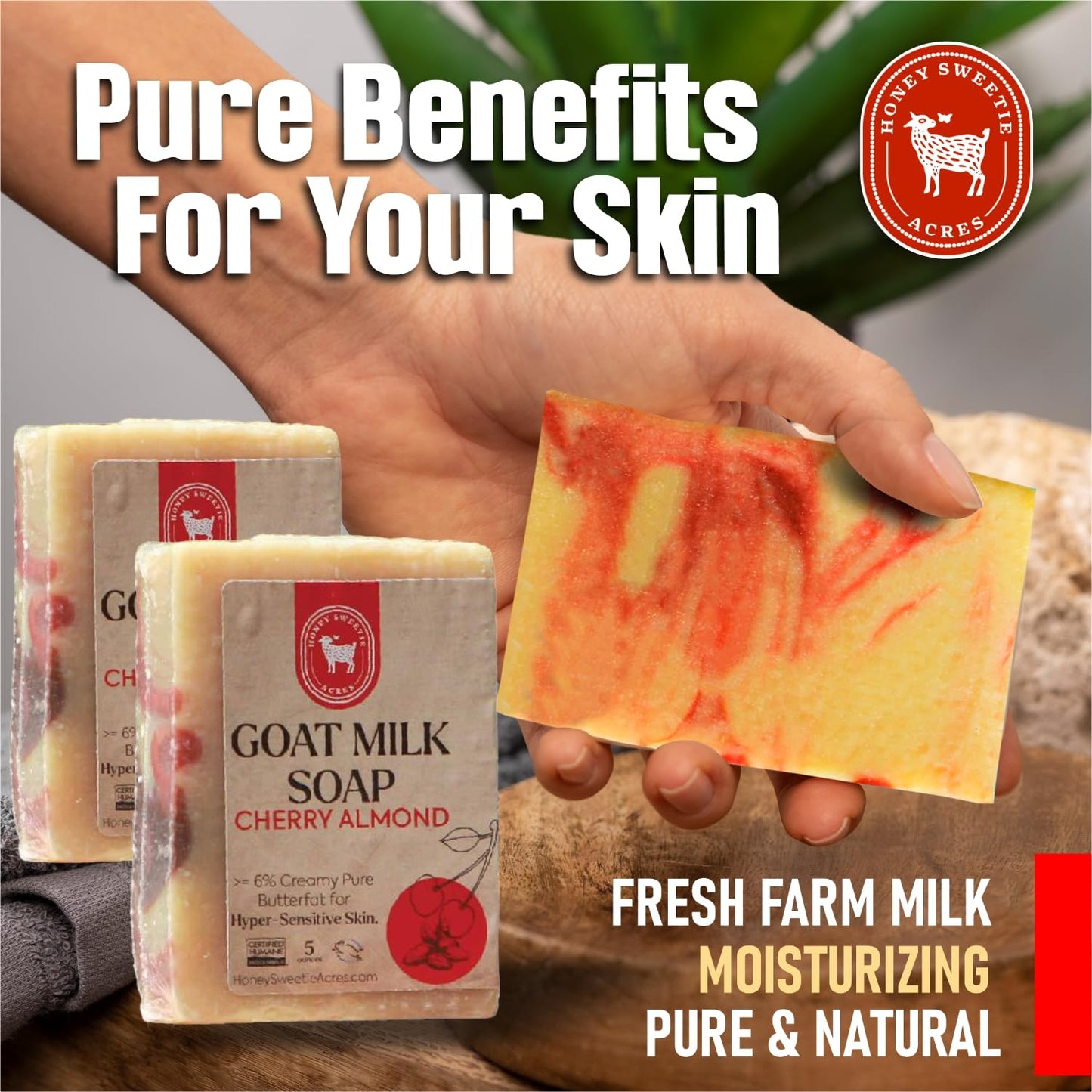 Honey Sweetie Acres 2-Pack of Cherry Almond Goat Milk Soap - Handmade 5 oz Bar, Made with Natural Ingredients, Moisturizing & Gentle, Made in the USA Beauty & Personal Care Honey Sweetie Acres
