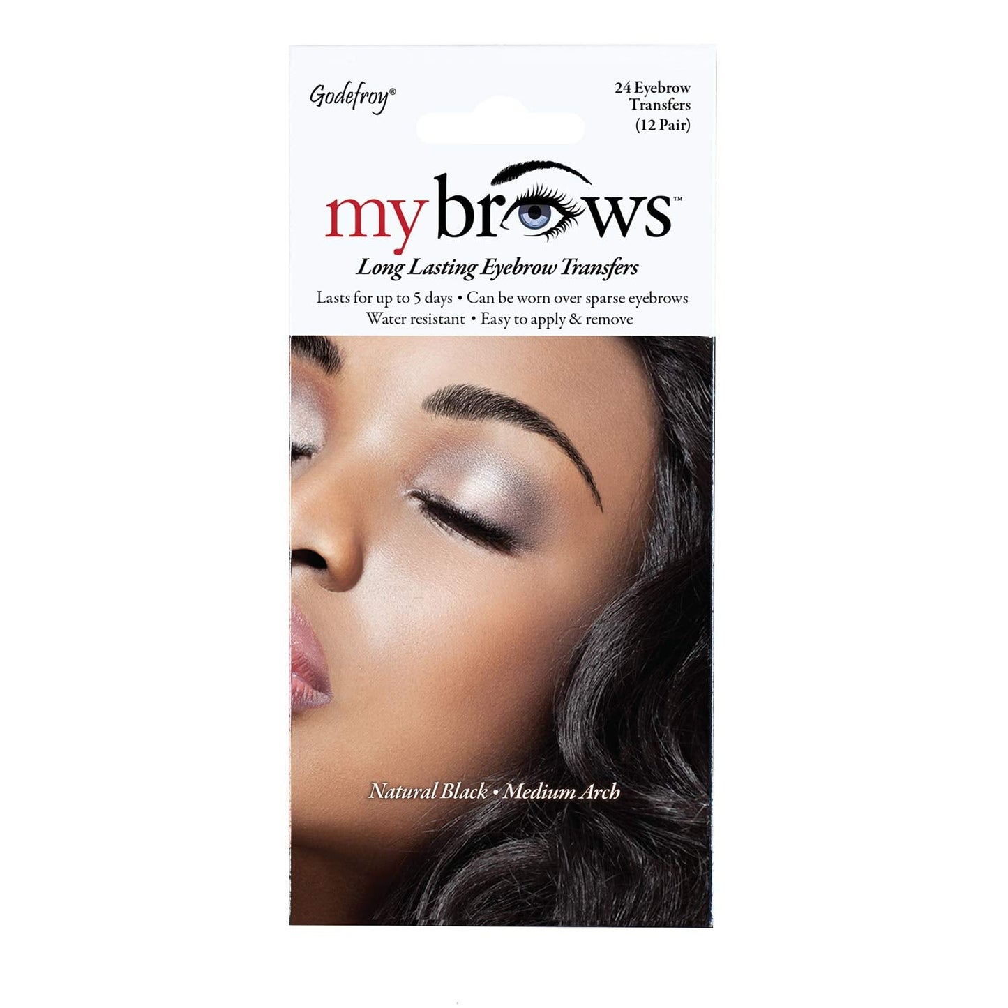 Godefroy MyBrows Long Lasting Eyebrow Transfers, Medium Arch, Natural Black, 12-Pairs of Brows Beauty & Personal Care Godefroy