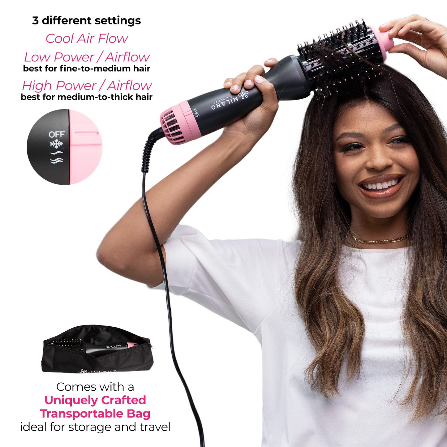 Milano Collection Hot Air Hair Brush Dryer, Quick & Easy Styling, Hair Volumizer for Human Hair Wigs & Natural Hair, Lightweight Round-Shaped Barrel Beauty & Personal Care MILANO COLLECTION