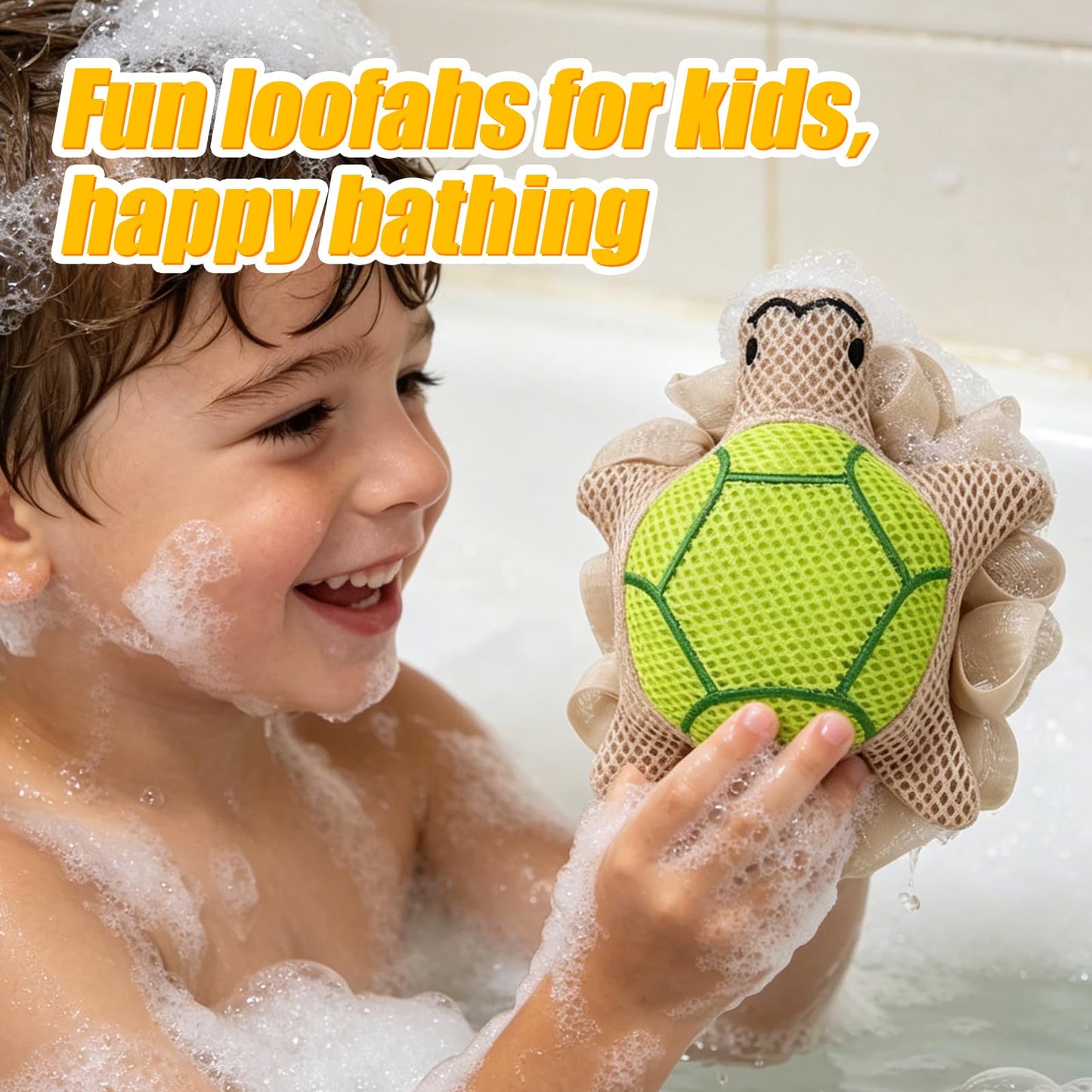 Kids Loofah, Cute Cartoon Animal Kids Bath Sponge with Hanging Rope, Soft Double Mesh for Rich Lather (Little Turtle) Beauty and Personal Care Taolivingmart