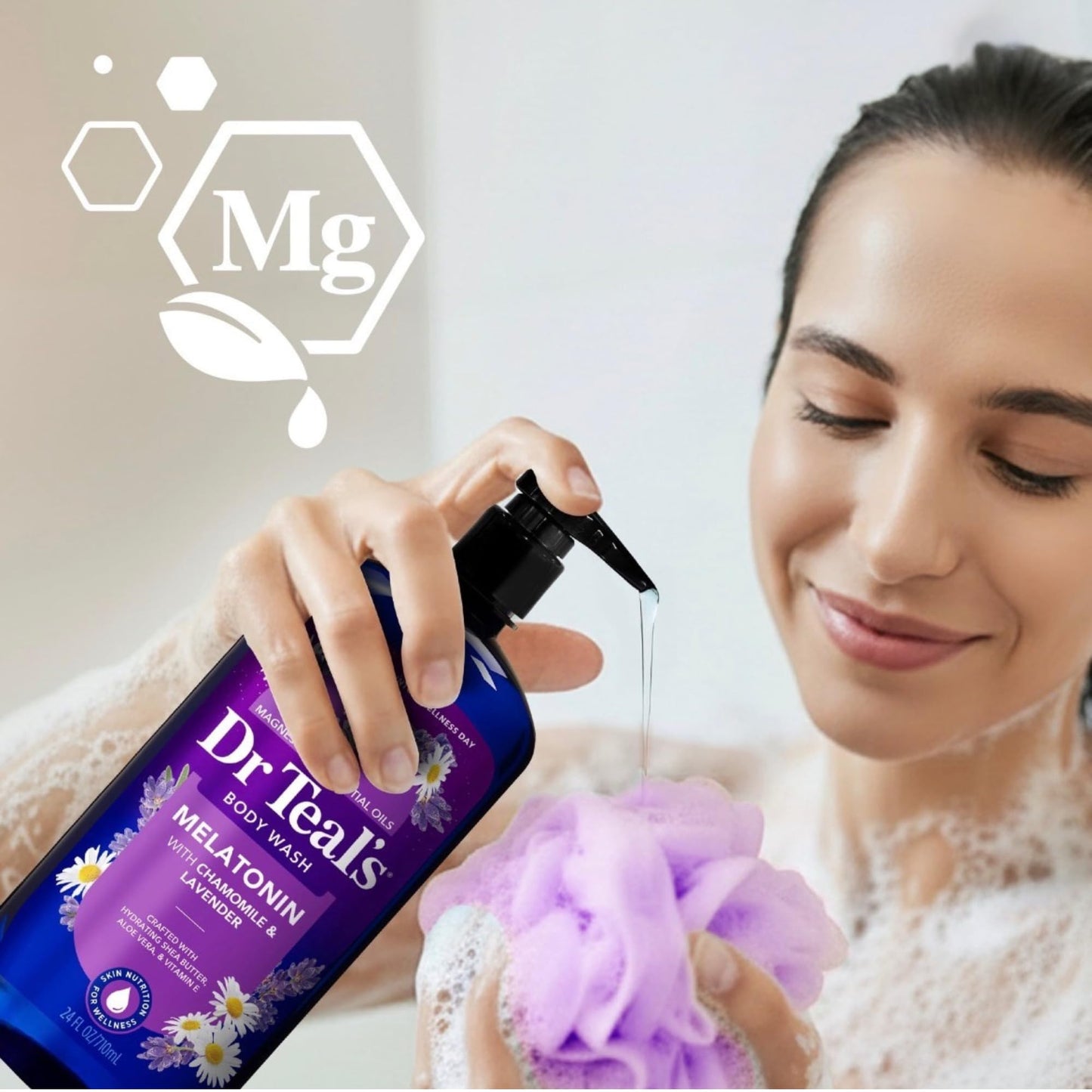 Dr Teal's Melatonin Body Wash and Body Lotion Set with Chamomile & Lavender, Magnesium & Essential Oils, 24 fl oz and 18 fl oz Beauty & Personal Care Dr Teal's