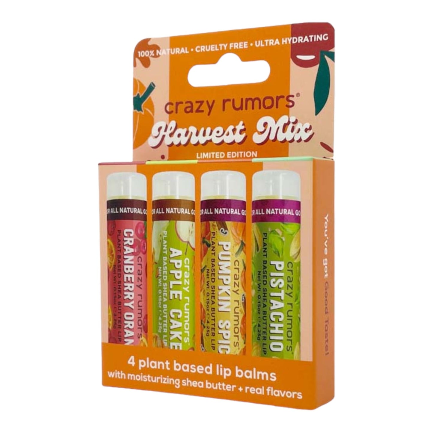 Crazy Rumors Harvest Lip Balm 4-Pack Mix (Cranberry Orange, Apple Cake, Pumpkin Spice, Pistachio) Beauty & Personal Care Crazy Rumors