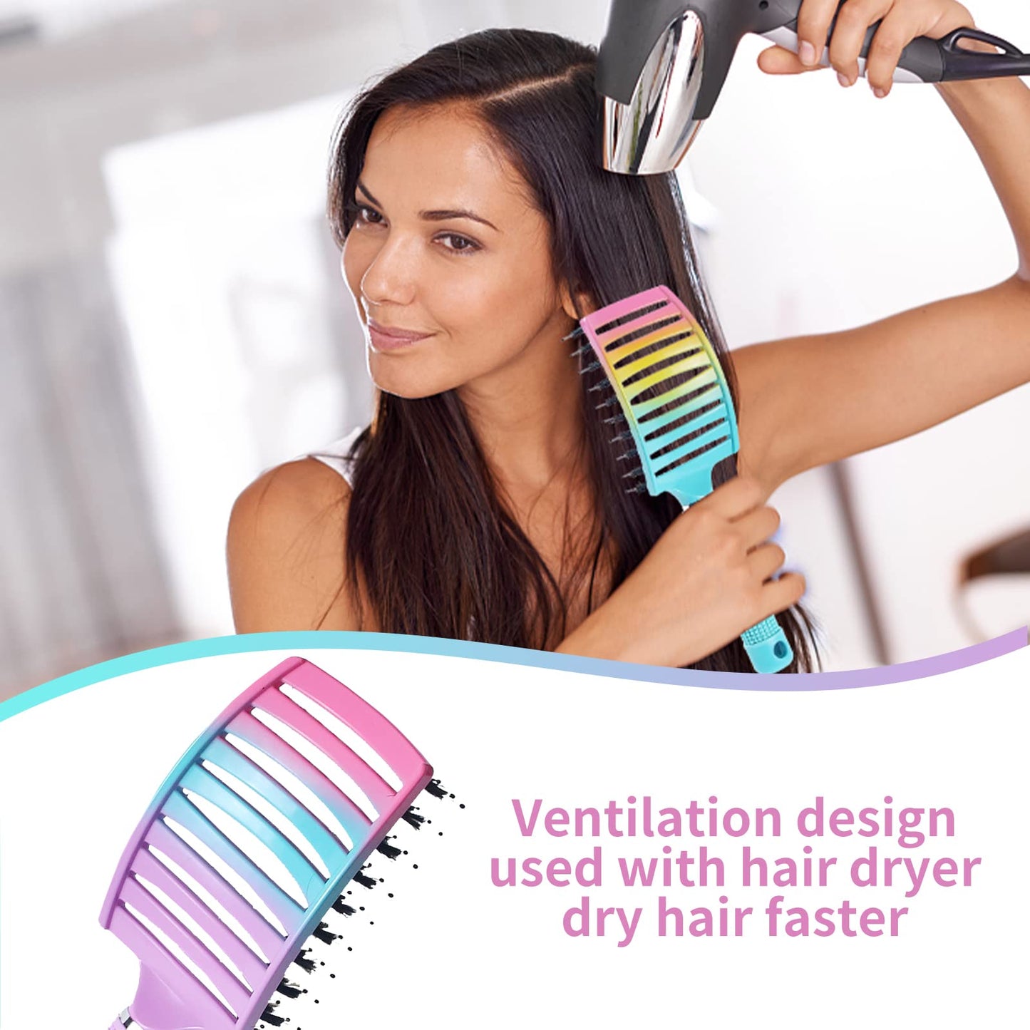 2 Pack Detangling Brush Getting Knots Out without Pain Adds Shine and Makes Hair Smooth,Detangler Boar Bristle Hair Brush for Adult & Kids Wet or Dry Beauty and Personal Care EKONAER