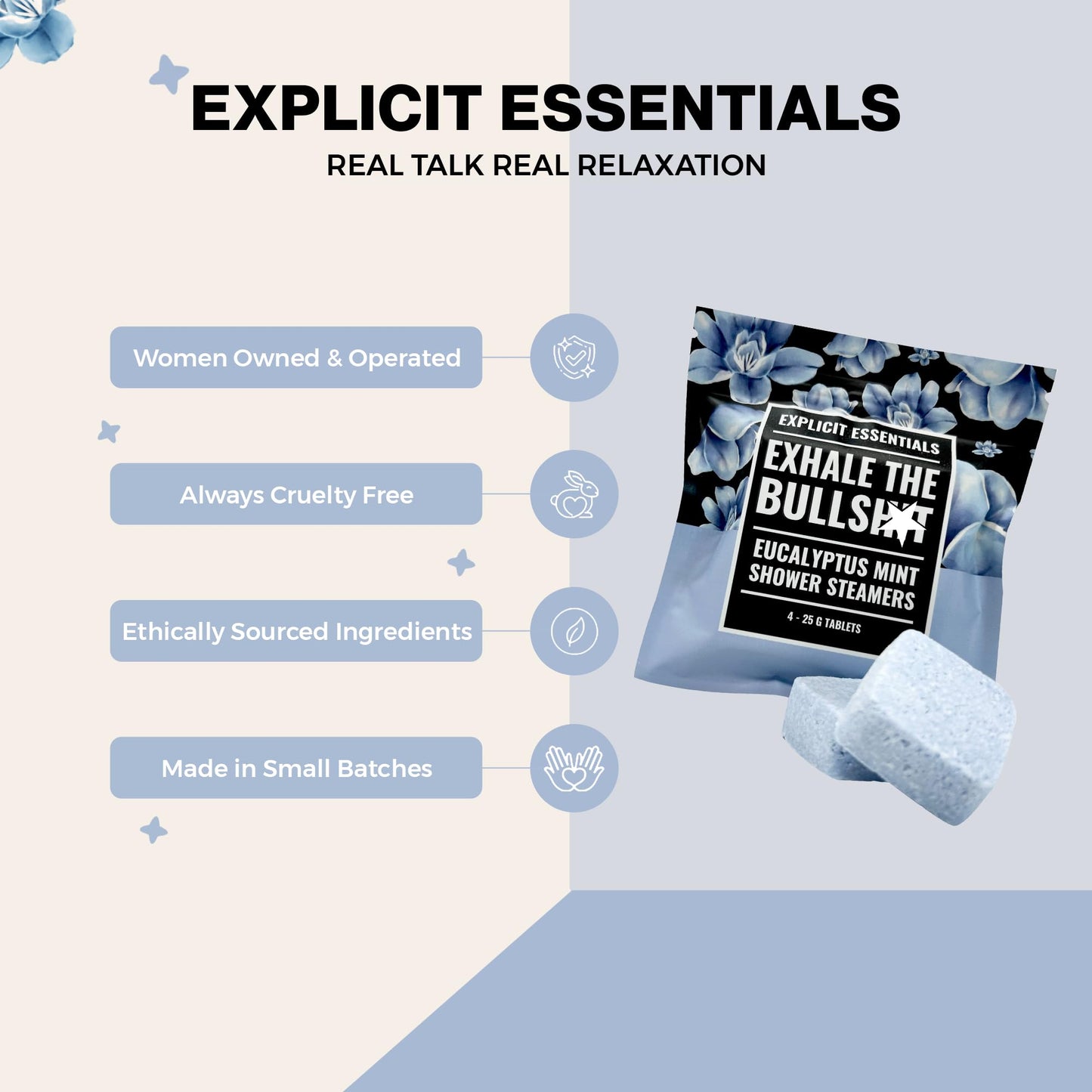 Explicit Essentials Exhale The BS Eucalyptus Mint Shower Steamers - Aromatherapy Eucalyptus and Mint Shower Steamers - Spa Shower Gift for Stress Beauty and Personal Care Explicit Essentials