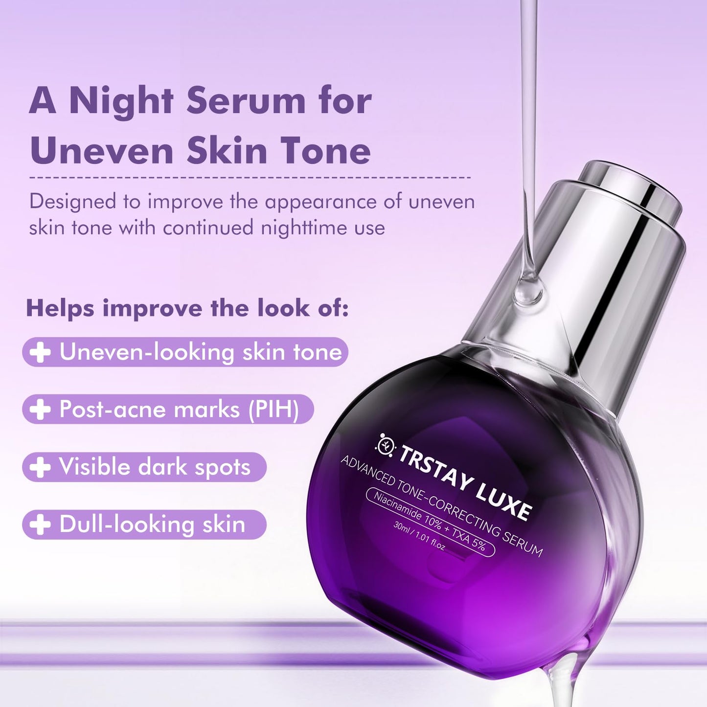 TRSTAY LUXE Night Serum for Uneven Skin Tone, Dark Spots & Post-Blemish Marks, 10% Niacinamide, 5% Tranexamic Acid, 2% Alpha-Arbutin + Ethyl Vitamin Beauty & Personal Care TRSTAY LUXE