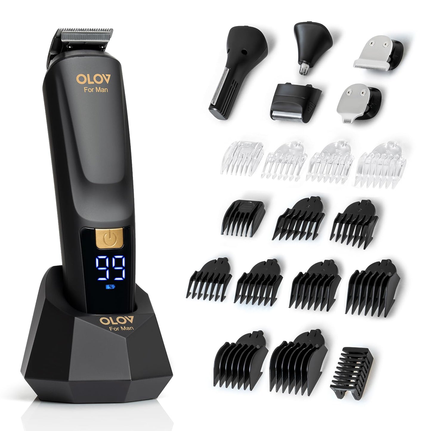OLOV For Man Beard Trimmer, 21 Piece All-in-One Mens Grooming Kit and Hair Clipper, Nose, Ear,Body and Face, Electric Razor with USB Recharge Dock Beauty and Personal Care OLOV For Man